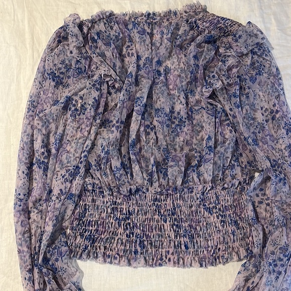 Free People Floral Sheer Blouse in Blue and Purple - Picture 9 of 10